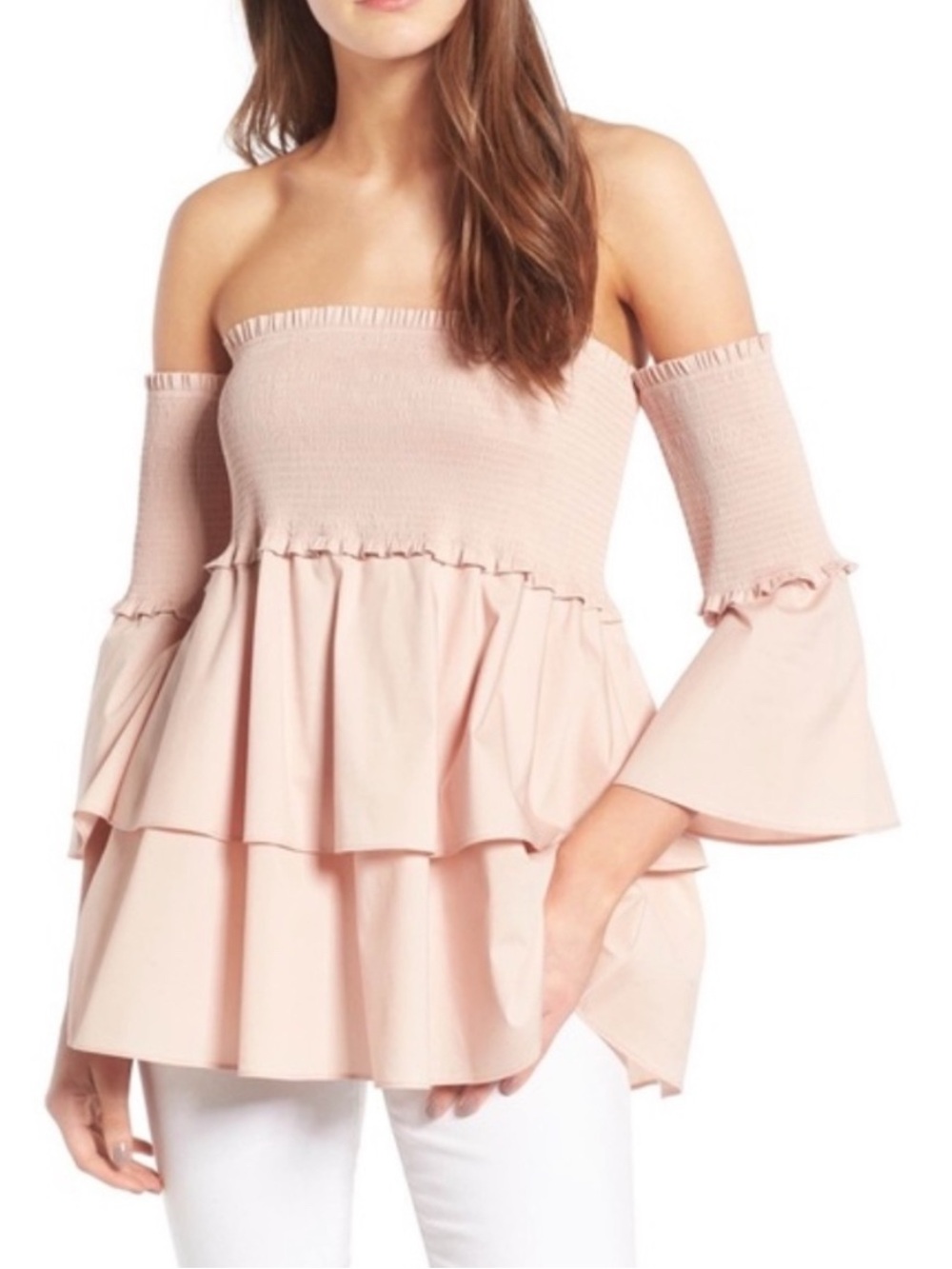 NWT Chelsea28 Pink Smocked Off the Shoulder Poplin Top princess fairy ruffle
